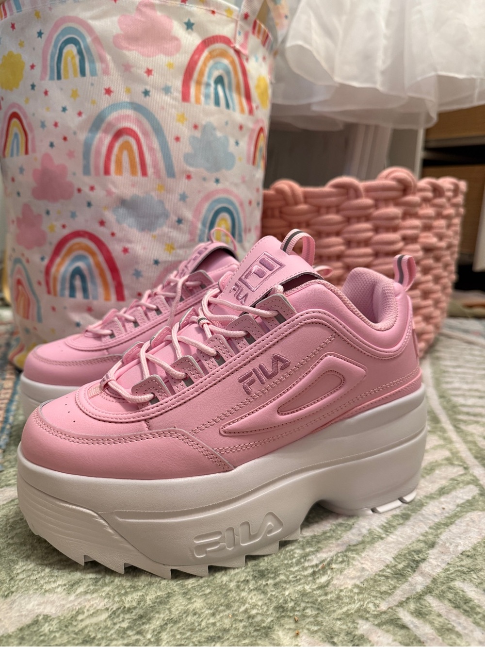 Fila Disruptors Pink and White Platform Sneakers - Picture 2 of 8